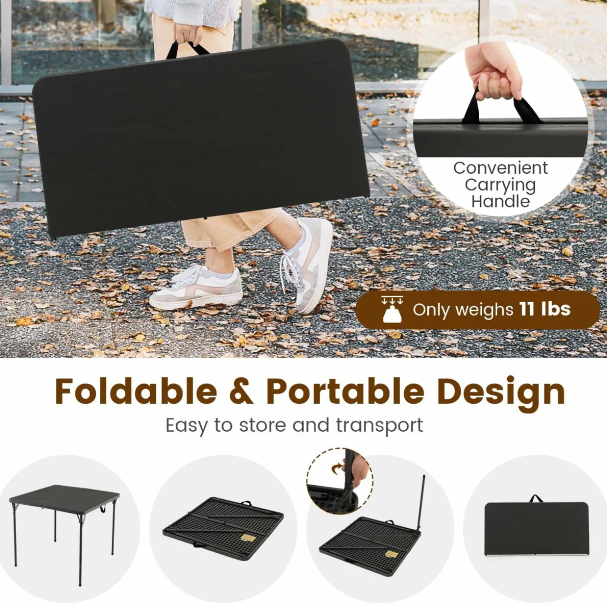 Tangkula 34" Folding Table, Portable Picnic Table with All-Weather HDPE Tabletop, Heavy-Duty Metal Frame