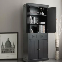 Tangkula 72" Freestanding Kitchen Pantry Cupboard Cabinet, Traditional Elegant Design