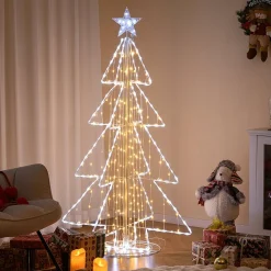 Tangkula 5 FT Animated Lighted Christmas Tree, Light-up Xmas Tree with 252 Warm & 202 Cold LED Lights