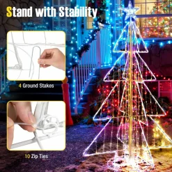 Tangkula 5 FT Animated Lighted Christmas Tree, Light-up Xmas Tree with 252 Warm & 202 Cold LED Lights