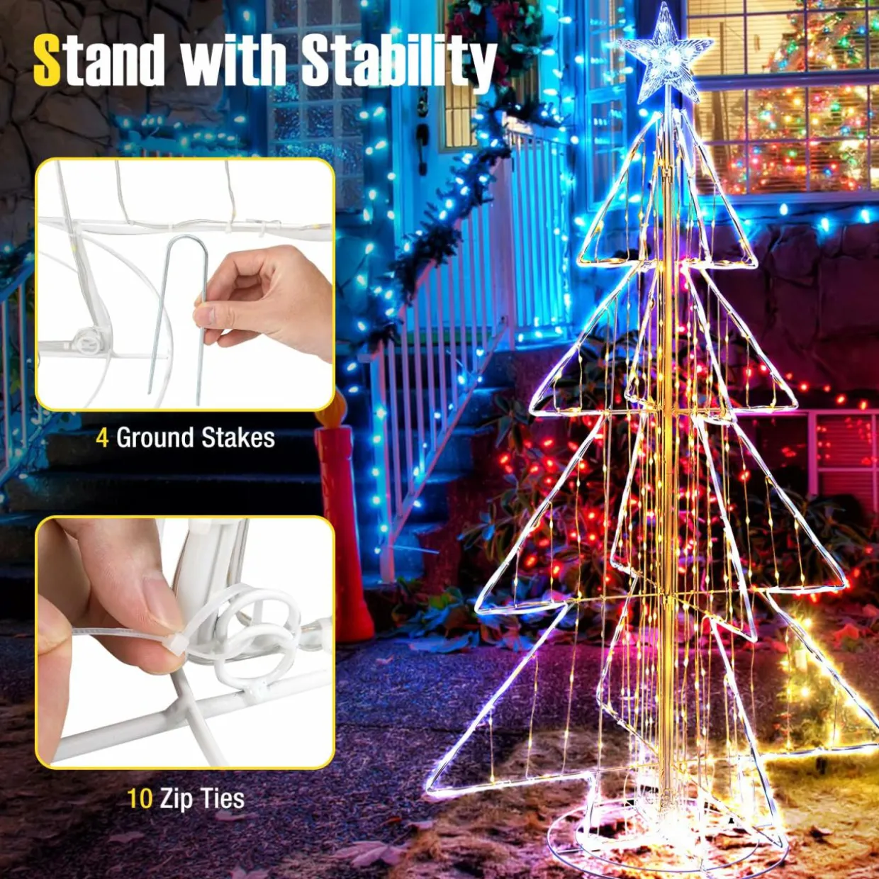 Tangkula 5 FT Animated Lighted Christmas Tree, Light-up Xmas Tree with 252 Warm & 202 Cold LED Lights