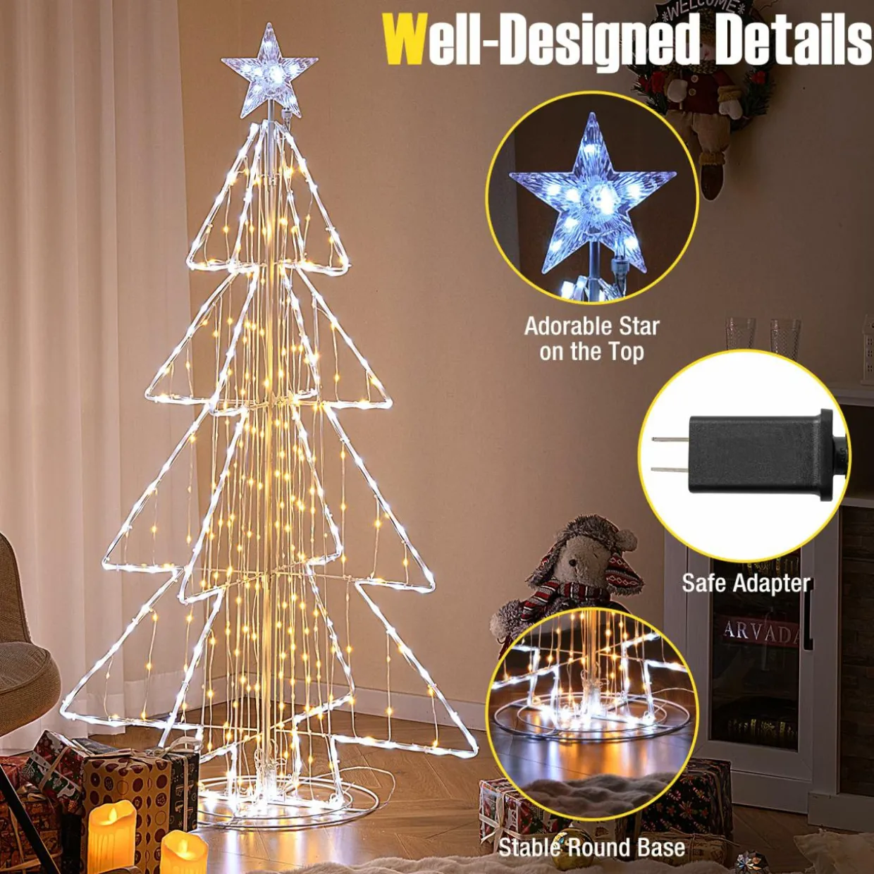 Tangkula 5 FT Animated Lighted Christmas Tree, Light-up Xmas Tree with 252 Warm & 202 Cold LED Lights