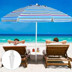 Tangkula 7.2 FT Beach Umbrella, Portable Beach Umbrella W/Sand Anchor & Tilt Mechanism, 8 Sturdy Rib & Premium Steel Pole, Carrying Bag