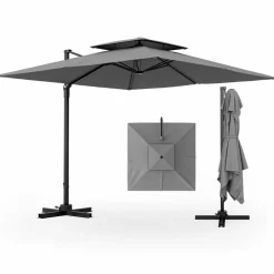 TANGKULA 9.5 FT Cantilever Patio Umbrella, Outdoor Square Offset Umbrella with 360-degree Rotation