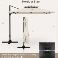 TANGKULA 9.5 FT Cantilever Patio Umbrella, Outdoor Square Offset Umbrella with 360-degree Rotation