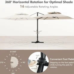 TANGKULA 9.5 FT Cantilever Patio Umbrella, Outdoor Square Offset Umbrella with 360-degree Rotation