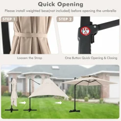 TANGKULA 9.5 FT Cantilever Patio Umbrella, Outdoor Square Offset Umbrella with 360-degree Rotation