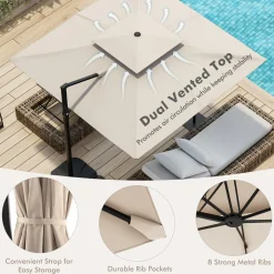 TANGKULA 9.5 FT Cantilever Patio Umbrella, Outdoor Square Offset Umbrella with 360-degree Rotation