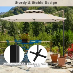 TANGKULA 9.5 FT Cantilever Patio Umbrella, Outdoor Square Offset Umbrella with 360-degree Rotation