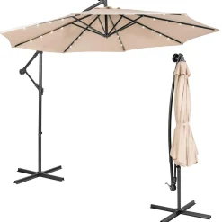 Tangkula 10 ft Cantilever Umbrella w/32 Solar-Powered LED Lights, Functional Tilting System & Hand-Crank Mechanism