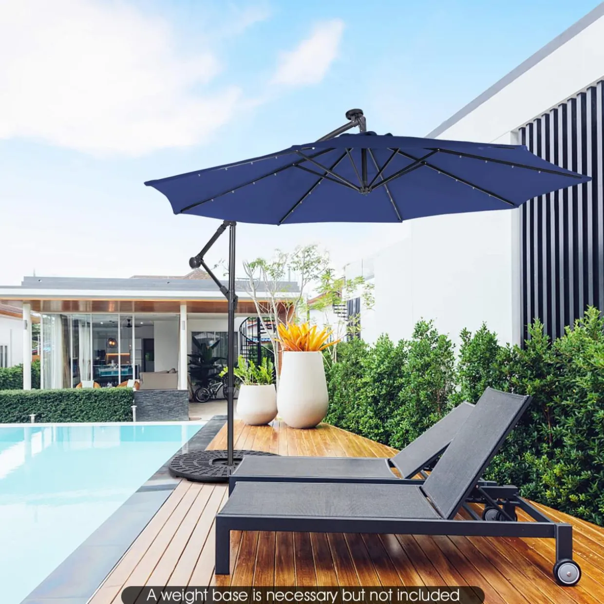 Tangkula 10 ft Cantilever Umbrella w/32 Solar-Powered LED Lights, Functional Tilting System & Hand-Crank Mechanism