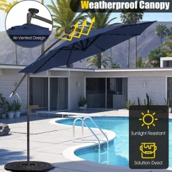 Tangkula 10 ft Cantilever Umbrella w/32 Solar-Powered LED Lights, Functional Tilting System & Hand-Crank Mechanism