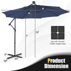 Tangkula 10 ft Cantilever Umbrella w/32 Solar-Powered LED Lights, Functional Tilting System & Hand-Crank Mechanism