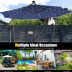 Tangkula 10 ft Cantilever Umbrella w/32 Solar-Powered LED Lights, Functional Tilting System & Hand-Crank Mechanism