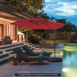 Tangkula 10 ft Cantilever Umbrella w/32 Solar-Powered LED Lights, Functional Tilting System & Hand-Crank Mechanism