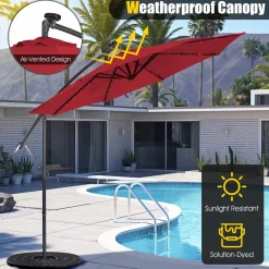 Tangkula 10 ft Cantilever Umbrella w/32 Solar-Powered LED Lights, Functional Tilting System & Hand-Crank Mechanism