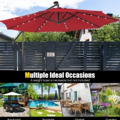 Tangkula 10 ft Cantilever Umbrella w/32 Solar-Powered LED Lights, Functional Tilting System & Hand-Crank Mechanism