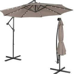 Tangkula 10 ft Cantilever Umbrella w/32 Solar-Powered LED Lights, Functional Tilting System & Hand-Crank Mechanism