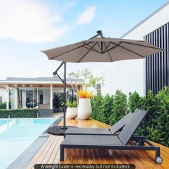 Tangkula 10 ft Cantilever Umbrella w/32 Solar-Powered LED Lights, Functional Tilting System & Hand-Crank Mechanism