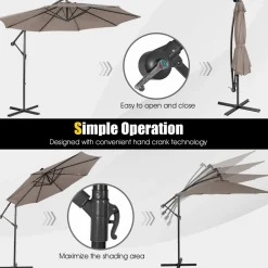 Tangkula 10 ft Cantilever Umbrella w/32 Solar-Powered LED Lights, Functional Tilting System & Hand-Crank Mechanism