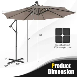 Tangkula 10 ft Cantilever Umbrella w/32 Solar-Powered LED Lights, Functional Tilting System & Hand-Crank Mechanism