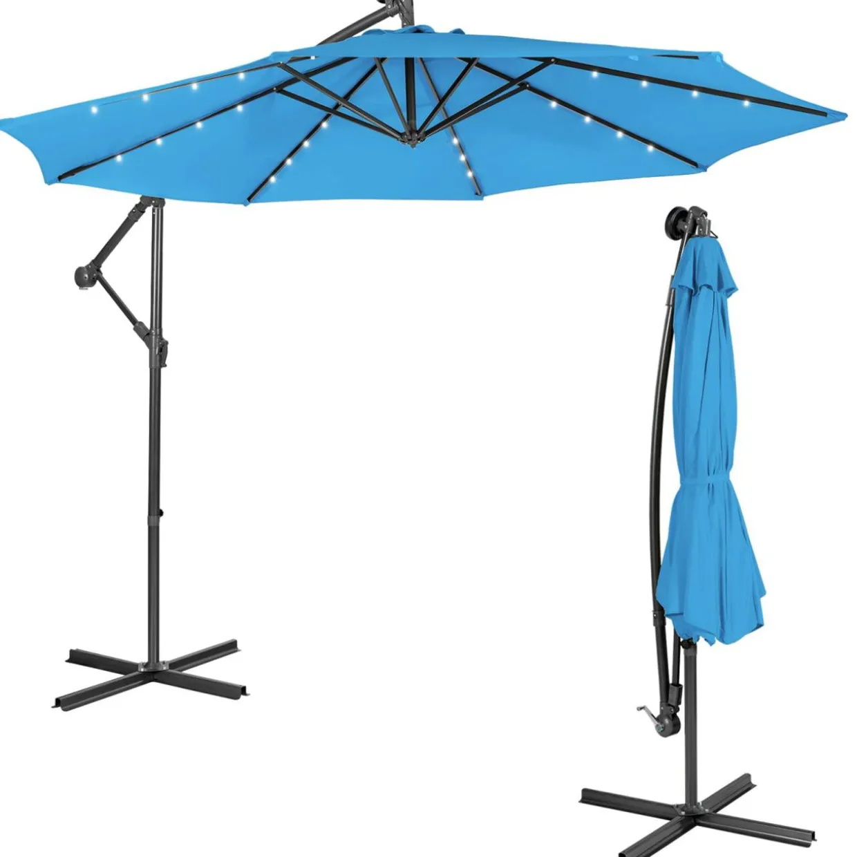 Tangkula 10 ft Cantilever Umbrella w/32 Solar-Powered LED Lights, Functional Tilting System & Hand-Crank Mechanism