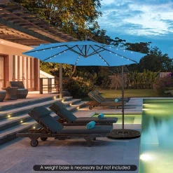 Tangkula 10 ft Cantilever Umbrella w/32 Solar-Powered LED Lights, Functional Tilting System & Hand-Crank Mechanism