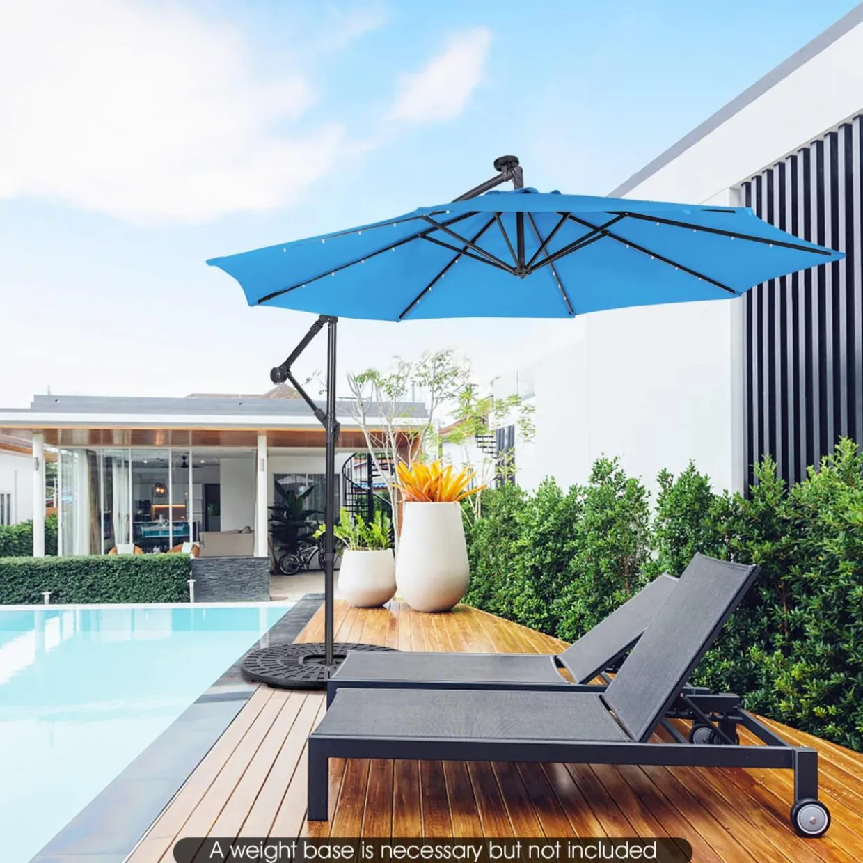 Tangkula 10 ft Cantilever Umbrella w/32 Solar-Powered LED Lights, Functional Tilting System & Hand-Crank Mechanism