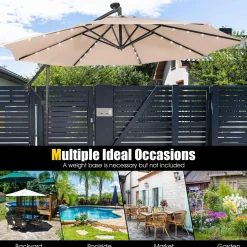 Tangkula 10 ft Cantilever Umbrella w/32 Solar-Powered LED Lights, Functional Tilting System & Hand-Crank Mechanism