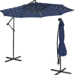 Tangkula 10 ft Cantilever Umbrella w/32 Solar-Powered LED Lights, Functional Tilting System & Hand-Crank Mechanism