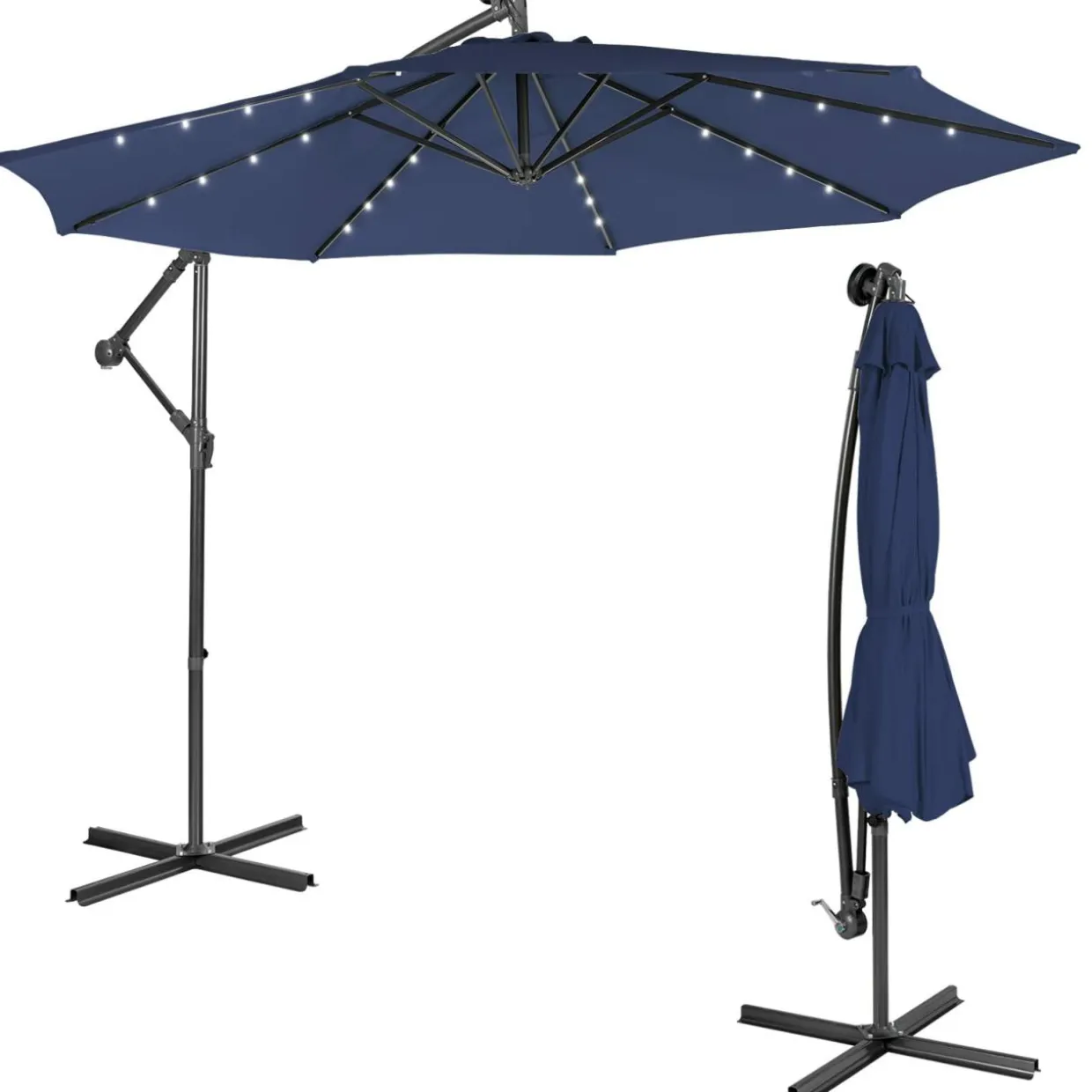 Tangkula 10 ft Cantilever Umbrella w/32 Solar-Powered LED Lights, Functional Tilting System & Hand-Crank Mechanism