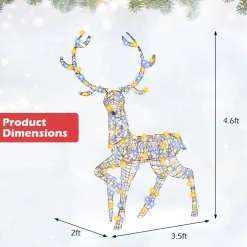 Tangkula 4.6 FT Christmas 3D Lighted Reindeer, Pre-Lit Rattan Buck with Large Antlers & 170 LED Lights
