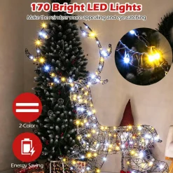 Tangkula 4.6 FT Christmas 3D Lighted Reindeer, Pre-Lit Rattan Buck with Large Antlers & 170 LED Lights