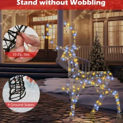 Tangkula 4.6 FT Christmas 3D Lighted Reindeer, Pre-Lit Rattan Buck with Large Antlers & 170 LED Lights