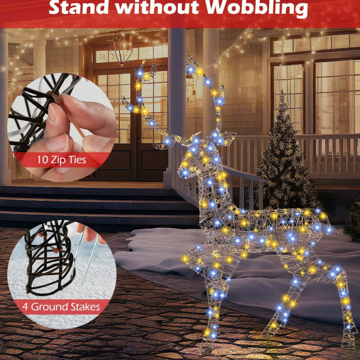 Tangkula 4.6 FT Christmas 3D Lighted Reindeer, Pre-Lit Rattan Buck with Large Antlers & 170 LED Lights