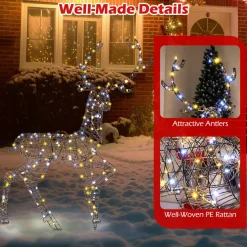 Tangkula 4.6 FT Christmas 3D Lighted Reindeer, Pre-Lit Rattan Buck with Large Antlers & 170 LED Lights
