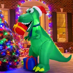 Tangkula 6 FT Christmas Inflatable Dinosaur, Indoor & Outdoor Christmas Decoration
