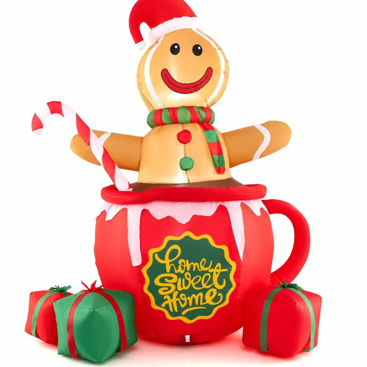 Tangkula 7 FT Christmas Inflatable Gingerbread Man in Hot Cocoa Mug
