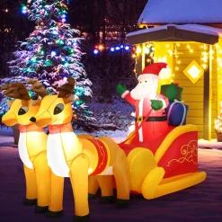 Tangkula 7.5 FT Christmas Inflatable Lighted Santa Claus on Sleigh with Reindeers & Gift Boxes