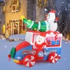 Tangkula 6 FT Christmas Inflatable Santa Claus Driving Car with Xmas Tree & Snowman