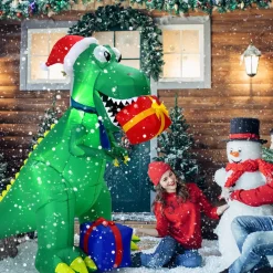 Tangkula 6 FT Christmas Inflatable Dinosaur, Indoor & Outdoor Christmas Decoration
