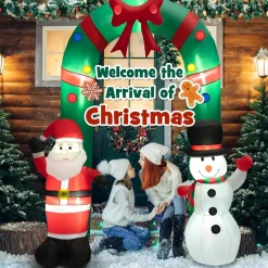 Tangkula 8 FT Christmas Inflatable Archway w/ Santa Claus & Snowman