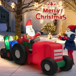 Tangkula 9 FT Christmas Inflatable Santa Claus on Truck with Gift Boxes, with Built-in LED Lights & Waterproof Fan