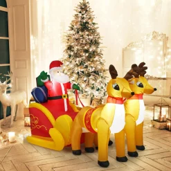 Tangkula 7.5 FT Christmas Inflatable Lighted Santa Claus on Sleigh with Reindeers & Gift Boxes