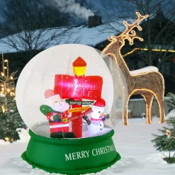 Tangkula 4.2 FT Christmas Inflatable Santa Snow Globe, Light Up Crystal Ball with Santa, Snowman & Road Sign
