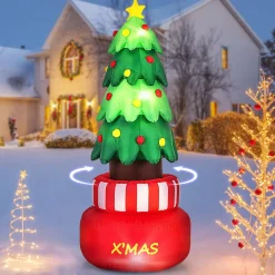 Tangkula 8 FT Christmas Inflatables, Blow-up Rotating Xmas Tree with Built-in LED Lights