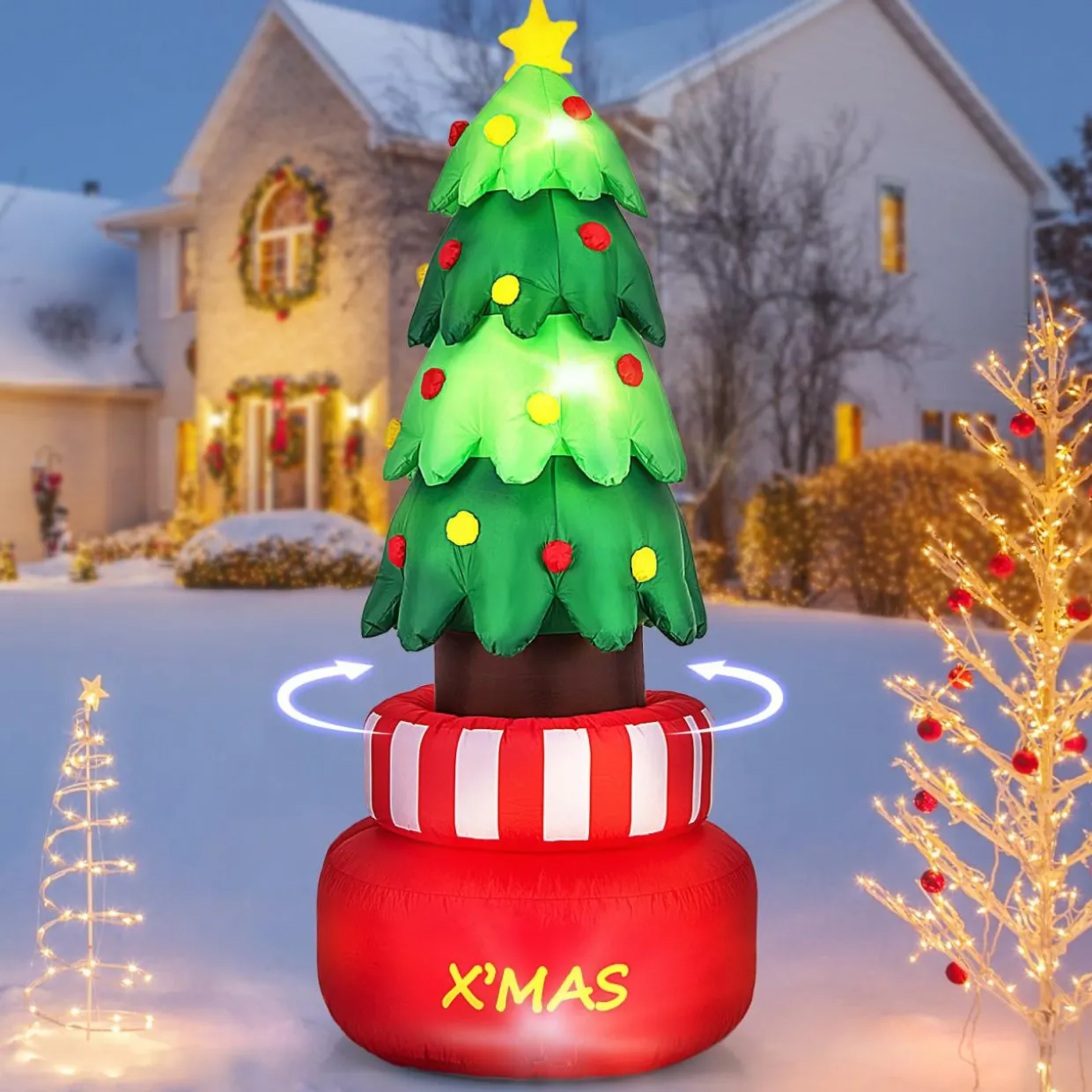 Tangkula 8 FT Christmas Inflatables, Blow-up Rotating Xmas Tree with Built-in LED Lights