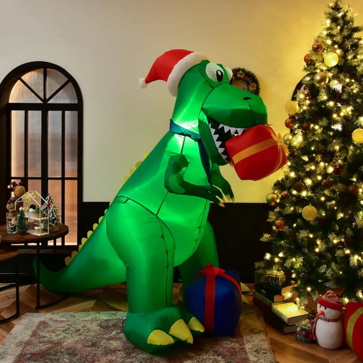 Tangkula 6 FT Christmas Inflatable Dinosaur, Indoor & Outdoor Christmas Decoration