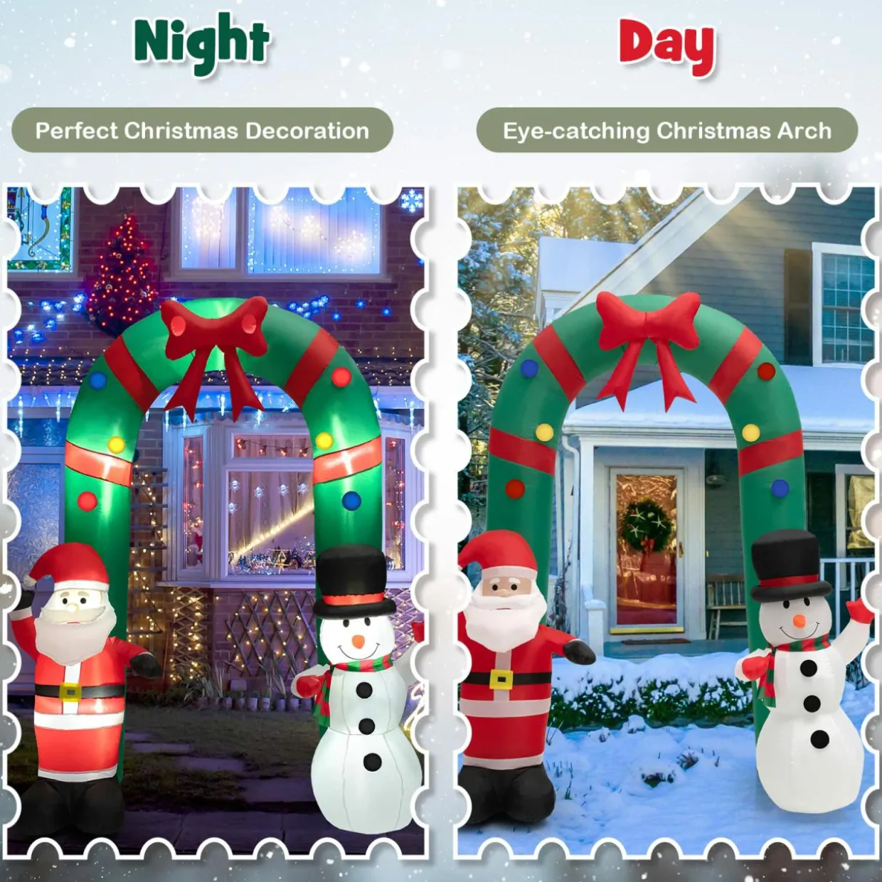 Tangkula 8 FT Christmas Inflatable Archway w/ Santa Claus & Snowman