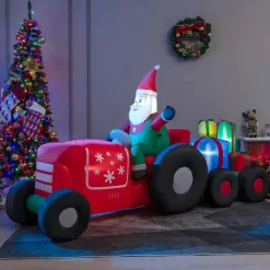 Tangkula 9 FT Christmas Inflatable Santa Claus on Truck with Gift Boxes, with Built-in LED Lights & Waterproof Fan